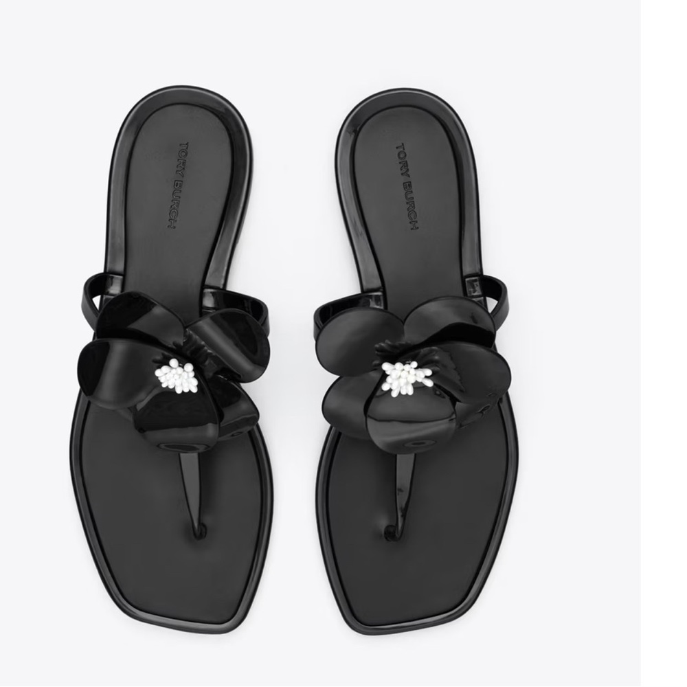 Tory Burch Black Floral Sandals